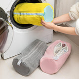 Grey-blue Shoe Laundry Bags - Mesh Protective Washing Bags for Shoes with Zipper Design - Side View