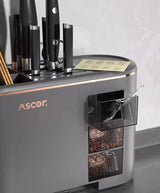 Black All-in-One Kitchen Knife and Utensil Holder - Multi-Functional Organizer with Storage Drawers - 45-Degree Angle
