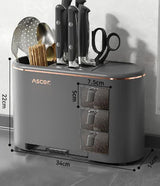 White All-in-One Kitchen Knife and Utensil Holder - Multi-Functional Organizer with Storage Drawers - Front View