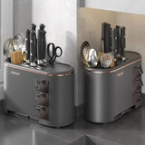 White All-in-One Kitchen Knife and Utensil Holder - Multi-Functional Organizer with Storage Drawers - Top-Down View