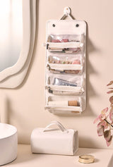 White Roll-Up Travel Makeup Bag - Compact Cosmetic Organizer with Multiple Compartments