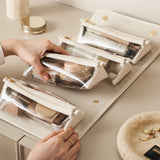 Brown Roll-Up Travel Makeup Bag - Compact Cosmetic Organizer with Multiple Compartments - Front View