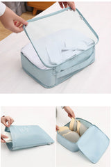 Grey Travel Packing Cube Set - 7-Piece Luggage Organizer for Clothes, Toiletries, and Accessories - 45-Degree Angle