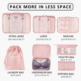 Pink Travel Packing Cube Set - 7-Piece Luggage Organizer for Clothes, Toiletries, and Accessories - Rear View