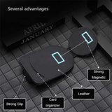Black Multifunctional Car Sun Visor Glasses Clip with Card Holder - Compact and Convenient - Top-Down View