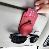 Black Multifunctional Car Sun Visor Glasses Clip with Card Holder - Compact and Convenient - 45-Degree Angle