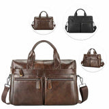 Brown Men's Genuine Leather Briefcase - Classic Business Messenger Bag - Side View