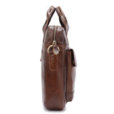 Black Men's Genuine Leather Shoulder Bag - Vintage Business Briefcase - Side View