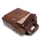 Black Men's Genuine Leather Shoulder Bag - Vintage Business Briefcase - Close-Up Angle