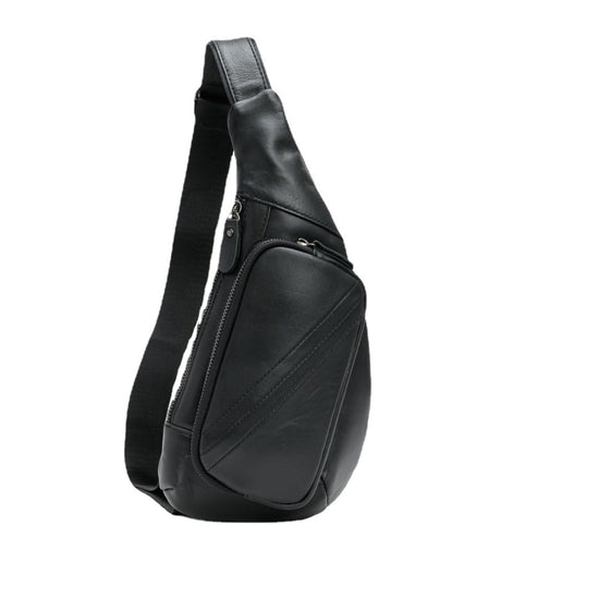 Black Men's Leather Sling Backpack - Casual Crossbody Chest Bag