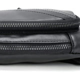 Black Men's Leather Sling Backpack - Casual Crossbody Chest Bag - Top-Down View