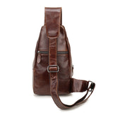 Black Men's Leather Sling Backpack - Casual Crossbody Chest Bag - Top-Down View