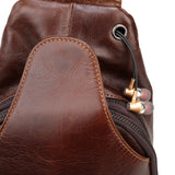 Black Men's Leather Sling Backpack - Casual Crossbody Chest Bag - Rear View