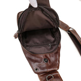 Black Men's Leather Sling Backpack - Casual Crossbody Chest Bag - Close-Up Angle