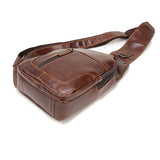 Black Men's Leather Sling Backpack - Casual Crossbody Chest Bag - Low Angle