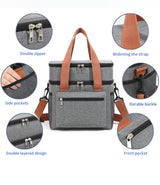 Grey Waterproof Insulated Lunch Bag - Leakproof Thermal Cooler for Food and Drinks - Rear View