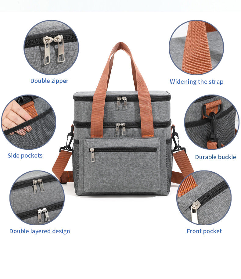 Black Waterproof Insulated Lunch Bag - Leakproof Thermal Cooler for Food and Drinks
