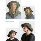 Yellow Outdoor Mosquito Net Hat - Sun Protection and Insect Repellent Bucket Hat - Close-Up Angle