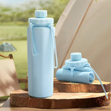 Grey 600ml Silicone Collapsible Water Bottle - Portable and Eco-Friendly Hydration Solution - Top-Down View