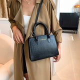 Red Elegant Faux Crocodile Leather Handbag - Stylish Tote Bag with Adjustable Strap - Side View