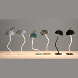 Corrugated Gold Lamp Cap Elegant Curved Stem Mushroom Desk Lamp - Adjustable LED Table Light - Front View