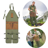 Khaki Pocket Heavy-Duty Gardening Apron with Adjustable Straps and Multi-Pocket Design - Front View