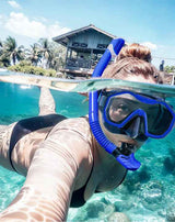 Green Black Professional Snorkeling Mask and Dry-Top Snorkel Set - Top-Down View
