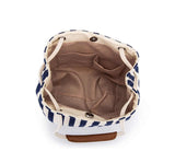 Beige Canvas Bucket Tote Bag with Leather Handle - Top-Down View