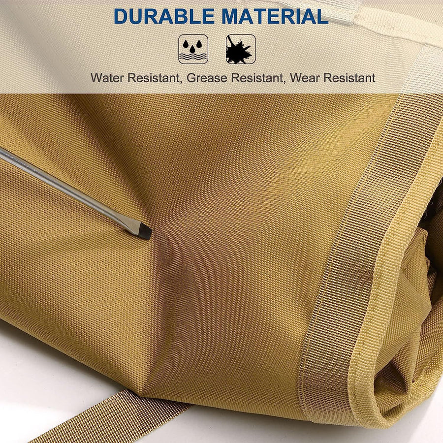 Khaki Portable Roll-Up Tool Organizer with Zippered Pockets, Portable