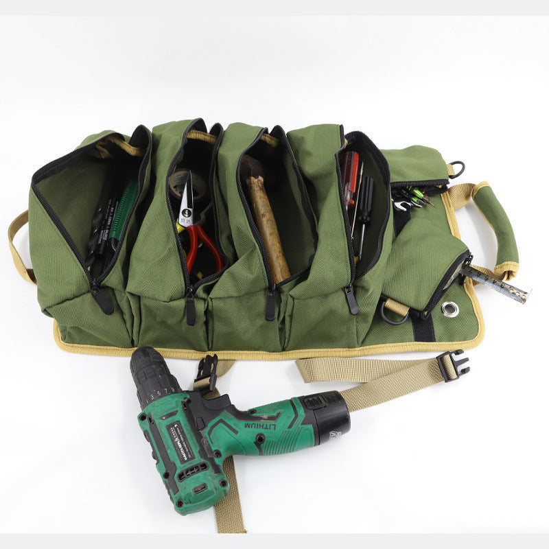 Khaki Portable Roll-Up Tool Organizer with Zippered Pockets, image 4