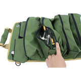 Khaki Portable Roll-Up Tool Organizer with Zippered Pockets - 45-Degree Angle