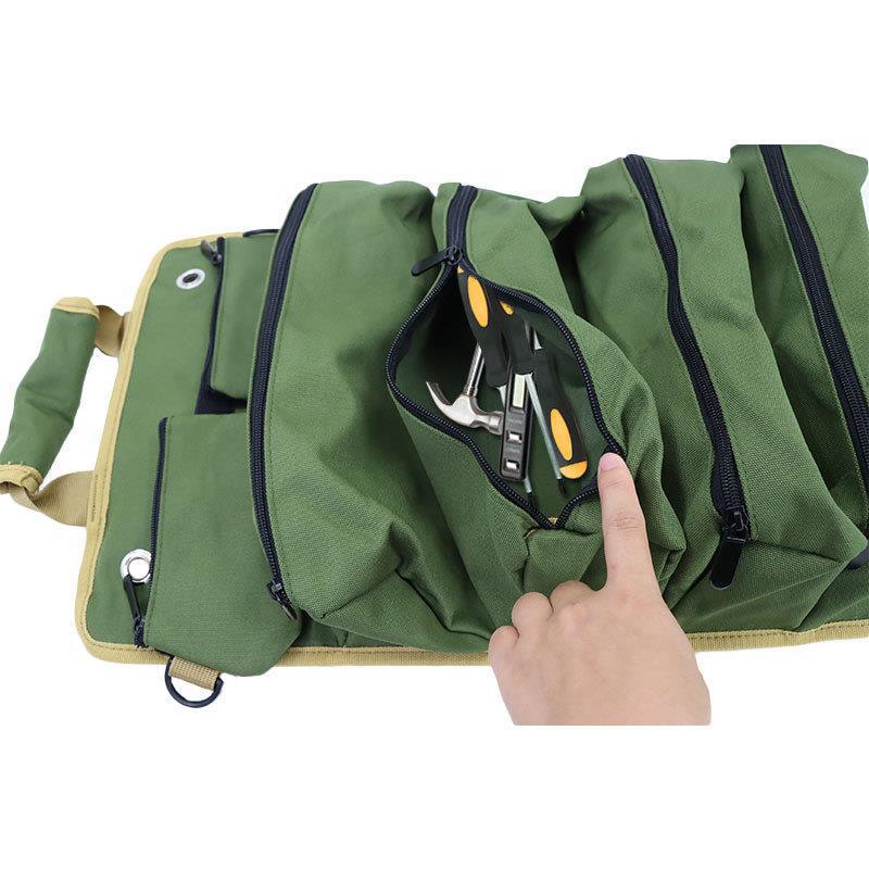 Khaki Portable Roll-Up Tool Organizer with Zippered Pockets, image 5