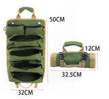 Khaki Portable Roll-Up Tool Organizer with Zippered Pockets - Rear View