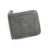 Grey Men's PU Leather Wallet with Zipper and Horse Embossed Design - Compact and Stylish