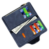 Brown Women's Long Zipper Wallet with Button Closure - PU Leather Multi-Compartment Clutch Purse - Front View