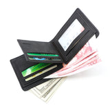 Black Men's Genuine Leather Bifold Wallet - Compact Design with Multiple Card Slots - Front View
