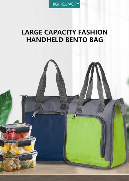 Navy Blue Portable Insulated Lunch Bag for Office, Picnic, and Grocery Use