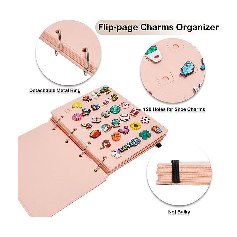 Black Felt Storage Book for Shoe Charms and Pin Collectibles, Durable Organizer