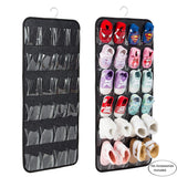 Pink Hanging Felt Shoe Organizer with 24 Clear Pockets - Anti-Rust Metal Hanger Included, Perfect for Shoes, Toys, and Accessories - Front View