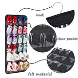 Pink Hanging Felt Shoe Organizer with 24 Clear Pockets - Anti-Rust Metal Hanger Included, Perfect for Shoes, Toys, and Accessories - Side View