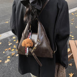 Black Elegant Faux Leather Shoulder Bag with Adjustable Strap - Front View