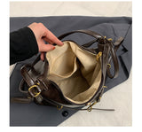 Black Elegant Faux Leather Shoulder Bag with Adjustable Strap - Rear View