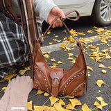 Red Vintage Studded PU Leather Shoulder Bag with Adjustable Strap - Side View