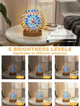 Blue  Handmade Mosaic Glass Lamp - Vibrant Decorative Table Light - Side View