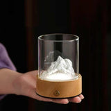 Gold LED Glass Night Light with Mountain Design, USB Rechargeable - Front View