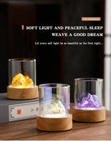 Silver LED Glass Night Light with Mountain Design, USB Rechargeable - Top-Down View