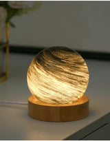 Aurora LED Planet Night Light with Wooden Base, USB Rechargeable - Front View