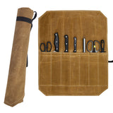 Beige Durable Waxed Canvas Knife Roll Bag - Portable Chef Tool Organizer - 45-Degree Angle