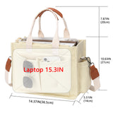 Black Stylish Canvas Briefcase Tote Bag with Large Capacity for Women - Rear View