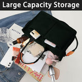 Black Stylish Canvas Briefcase Tote Bag with Large Capacity for Women - Top-Down View